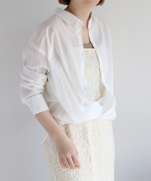 cepo（セポ）の「〈2way〉80/- レギュラーシアーシャツブラウス&カシュクール（シャツ/ブラウス・レディース・イエロー/オフホワイト/チャコール/サックスブルー・M）」の2枚目の写真