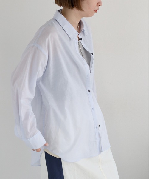 cepo（セポ）の「〈2way〉80/- レギュラーシアーシャツブラウス&カシュクール（シャツ/ブラウス・レディース・イエロー/オフホワイト/チャコール/サックスブルー・M）」の3枚目の写真