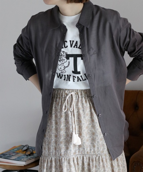 cepo（セポ）の「〈2way〉80/- レギュラーシアーシャツブラウス&カシュクール（シャツ/ブラウス・レディース・イエロー/オフホワイト/チャコール/サックスブルー・M）」の5枚目の写真