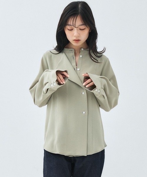 PUBLIC TOKYO(パブリックトウキョウ)の「ターンバックバンドカラーシャツ(シャツ/ブラウス・レディース・ダークグレー/グリーン・FREE)」の20枚目の写真