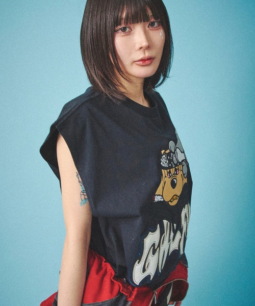 tシャツ 「GALFY/ガルフィー」袖を忘れしTシャツ レディース メンズ GALFY (ガルフィー) 袖を忘れしTシャツ - Black / ロック