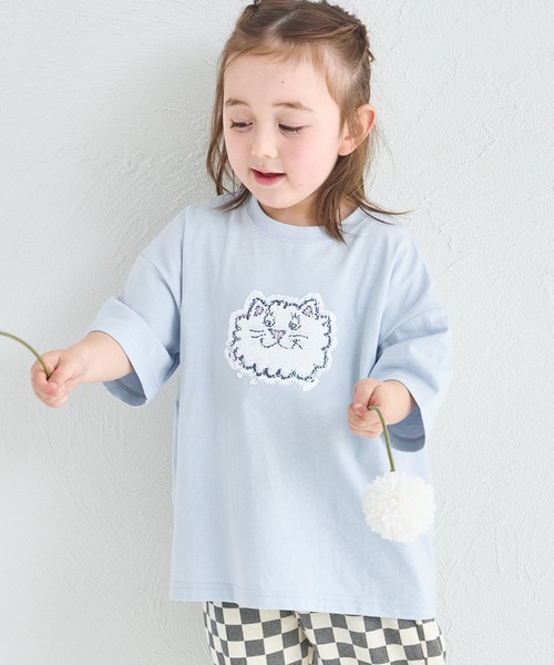 新品同様(洗濯済) センソユニコ スパンコールお花がかわいい 半袖カットソー セール】フラワー スパンコール Tシャツ(505259263