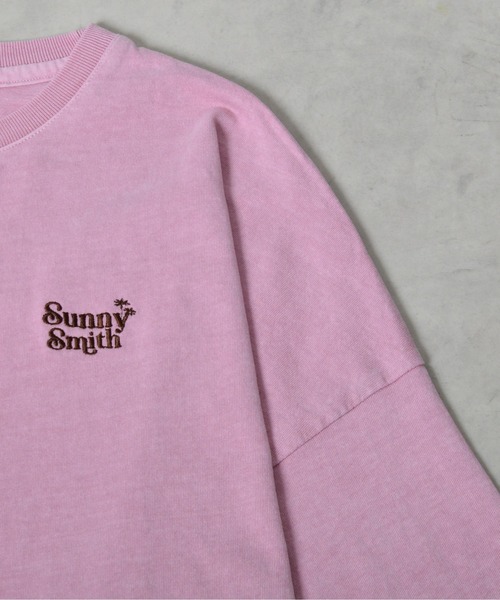 tシャツ 「SUNNY SMITH」ヤシの木ロゴ ワンポイント刺繍ピグメント加工ロングスリーブTシャツ レディース メンズ Sunny Smith tシャツ 「SUNNY SMITH」ヤシの木ロゴ ワンポイント
