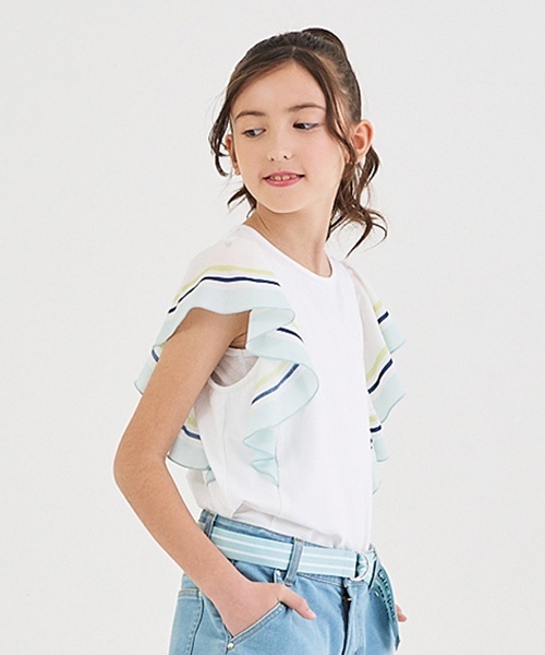 セール】ガールズ ラッフルスリーブTシャツ（Tシャツ/カットソー