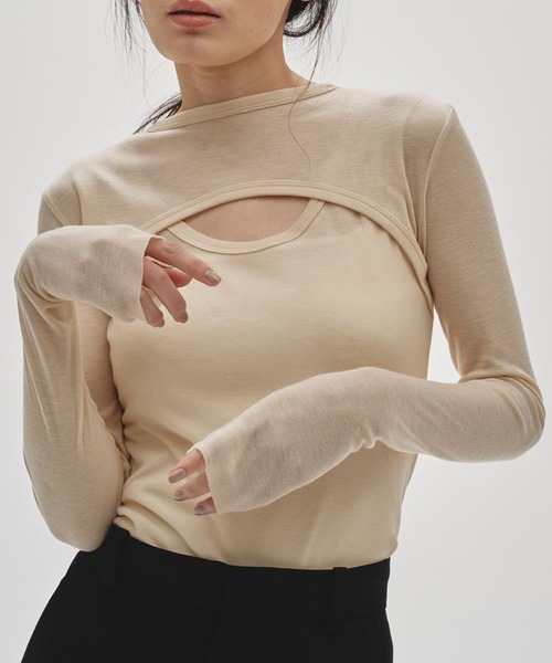 TODAYFUL(トゥデイフル)の「【TODAYFUL/トゥデイフル】Back Layered Long T-shirt/バックレイヤードロングTシャツ(Tシャツ/カットソー・レディース・グレー/キャメル・FREE)」の2枚目の写真