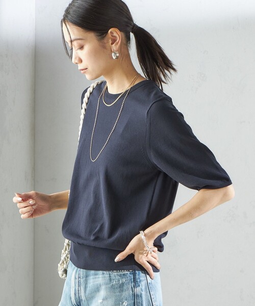 SHIPS(シップス)の「〈接触冷感 / 手洗い可能〉アイスコットン ショート スリーブ プルオーバー(ニット/セーター・レディース・オフホワイト/ブルー/グリーン/ネイビー・ONE SIZE)」の3枚目の写真