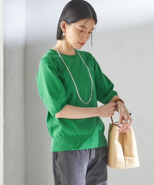 SHIPS(シップス)の「〈接触冷感 / 手洗い可能〉アイスコットン ショート スリーブ プルオーバー(ニット/セーター・レディース・オフホワイト/ブルー/グリーン/ネイビー・ONE SIZE)」の5枚目の写真