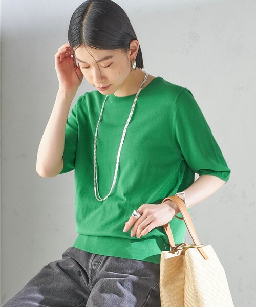 SHIPS(シップス)の「〈接触冷感 / 手洗い可能〉アイスコットン ショート スリーブ プルオーバー(ニット/セーター・レディース・オフホワイト/ブルー/グリーン/ネイビー・ONE SIZE)」の7枚目の写真