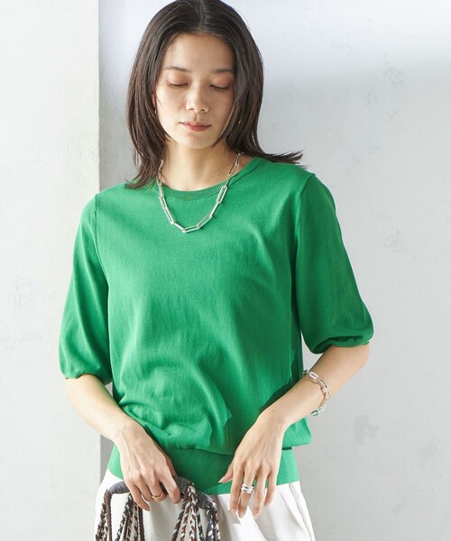 SHIPS(シップス)の「〈接触冷感 / 手洗い可能〉アイスコットン ショート スリーブ プルオーバー(ニット/セーター・レディース・オフホワイト/ブルー/グリーン/ネイビー・ONE SIZE)」の13枚目の写真