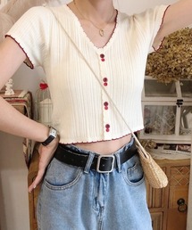 SHEPP | 配色 ボタン リブ メロウデザイン ニットソー(Tシャツ/カットソー)