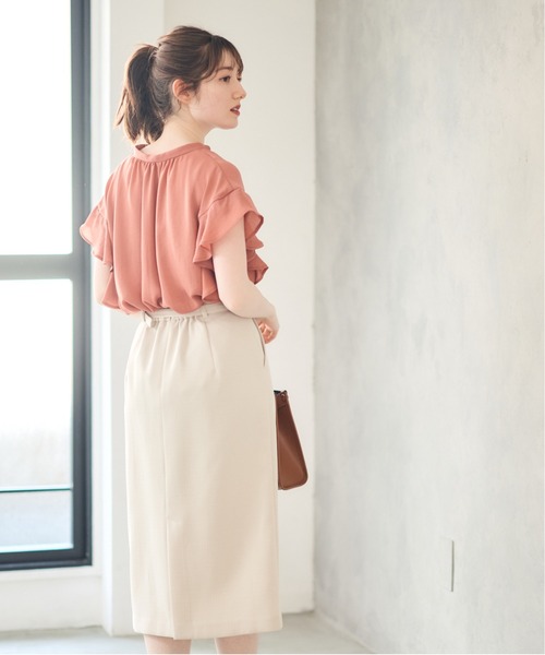 12Twelve Agenda（トゥエルブ　アジェンダ）の「NANOTEXキーネックフリルスリーブブラウス（シャツ/ブラウス・レディース・オフホワイト/ネイビー/イエロー/コーラル・M）」の9枚目の写真