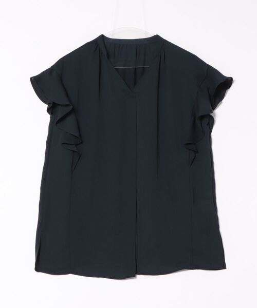 ブラウス シャツ NANOTEXキーネックフリルスリーブブラウス レディース SALE】NANOTEXキーネックフリルスリーブブラウス