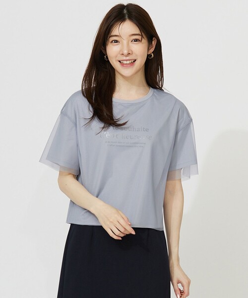 セール】【洗える】シアーチュールロゴ Tシャツ（Tシャツ/カットソー