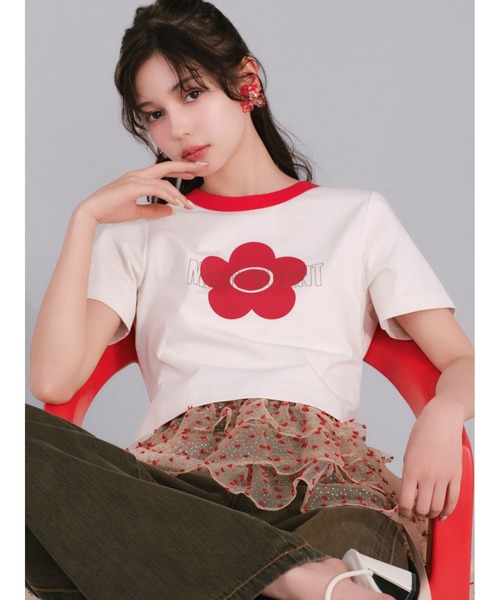 新品タグ付 マリークワント リリーブラウン ニット 半袖 ロゴ LILY BROWN×MARY QUANT】ニットプルオーバー(ニット)｜トップス