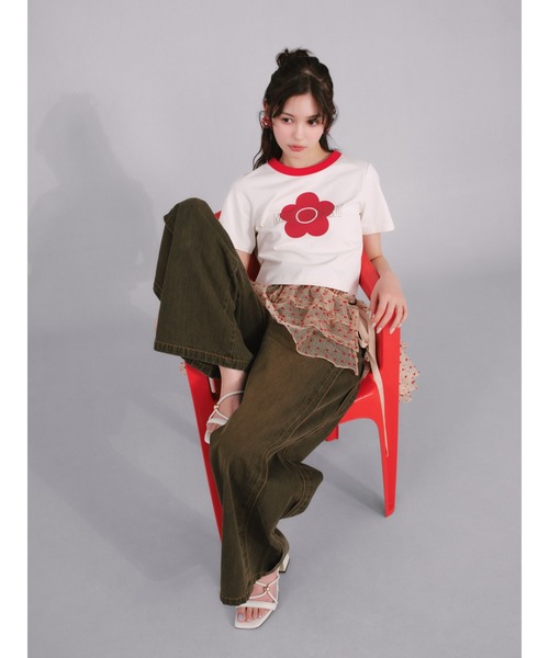LILY BROWN(リリーブラウン)の「【LILY BROWN×MARY QUANT】グリッターロゴリンガーTシャツ(Tシャツ/カットソー・レディース・ホワイト/レッド・FREE)」の5枚目の写真