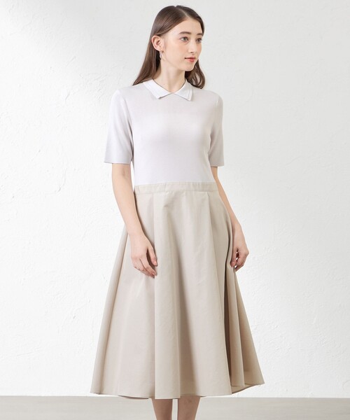 amaca(アマカ)の「布帛コンビニットワンピース(ワンピース・レディース・ベージュ/ダークネイビー・38/40)」の2枚目の写真