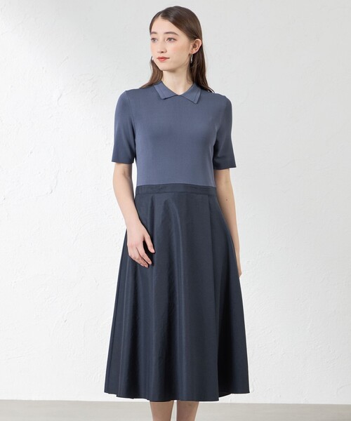 amaca(アマカ)の「布帛コンビニットワンピース(ワンピース・レディース・ベージュ/ダークネイビー・38/40)」の1枚目の写真