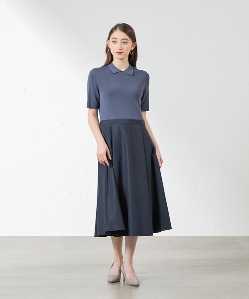 amaca(アマカ)の「布帛コンビニットワンピース(ワンピース・レディース・ベージュ/ダークネイビー・38/40)」の9枚目の写真