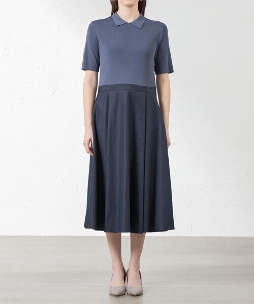 amaca(アマカ)の「布帛コンビニットワンピース(ワンピース・レディース・ベージュ/ダークネイビー・38/40)」の7枚目の写真