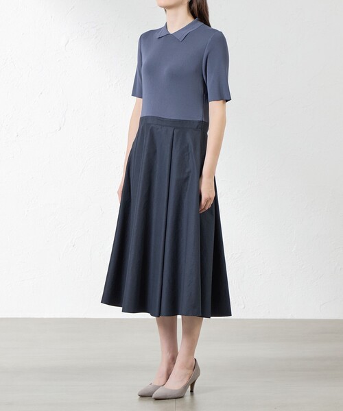 amaca(アマカ)の「布帛コンビニットワンピース(ワンピース・レディース・ベージュ/ダークネイビー・38/40)」の6枚目の写真