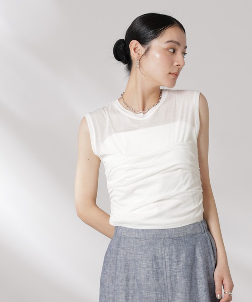 NANO universe(ナノユニバース)の「ドッキングビスチェシアートップス(Tシャツ/カットソー・レディース・オフホワイト/チャコール・S/M)」の1枚目の写真