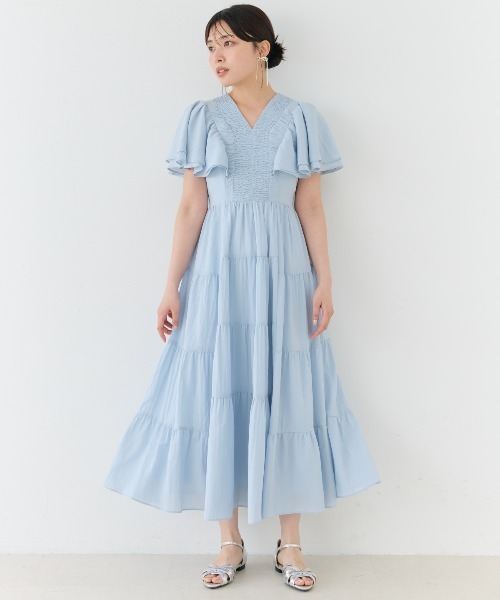 【And Couture】ギャザーVネックティアードワンピース ギャザーVネックティアードワンピース（ワンピース）｜AND