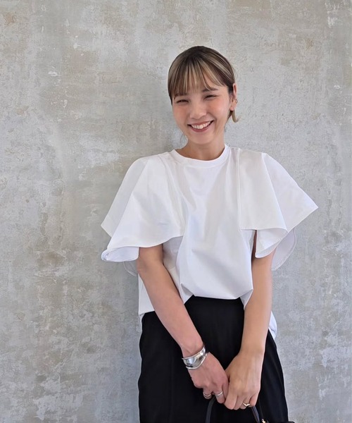 白なのに透けにくい】スクエアスリーブTシャツ（Tシャツ/カットソー