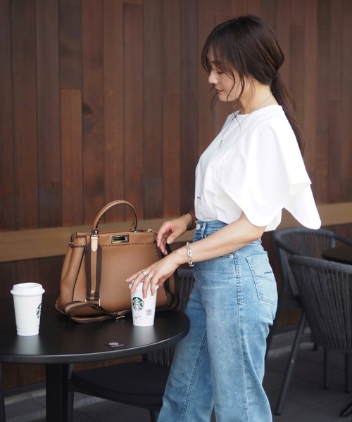 白なのに透けにくい】スクエアスリーブTシャツ（Tシャツ/カットソー