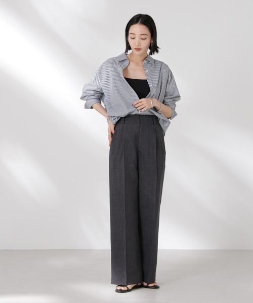 NANO universe（ナノユニバース）の「リネンライクセンタープレスタックパンツ(セットアップ可)（その他パンツ・レディース・ブラウン/ベージュ/チャコール・FREE）」の5枚目の写真