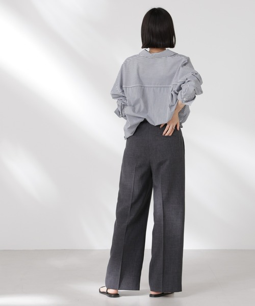 NANO universe（ナノユニバース）の「リネンライクセンタープレスタックパンツ(セットアップ可)（その他パンツ・レディース・ブラウン/ベージュ/チャコール・FREE）」の6枚目の写真