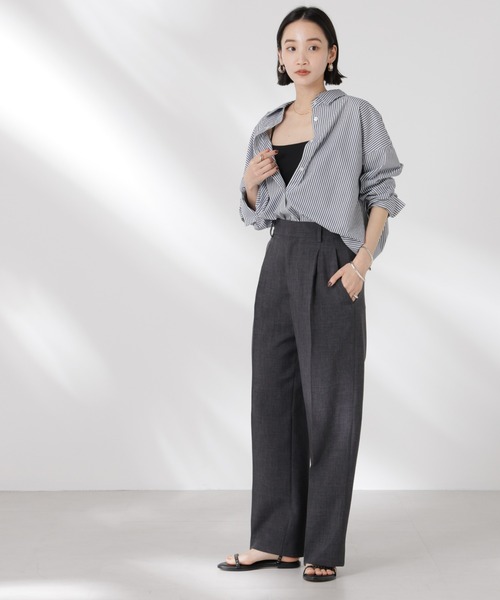 NANO universe（ナノユニバース）の「リネンライクセンタープレスタックパンツ(セットアップ可)（その他パンツ・レディース・ブラウン/ベージュ/チャコール・FREE）」の9枚目の写真