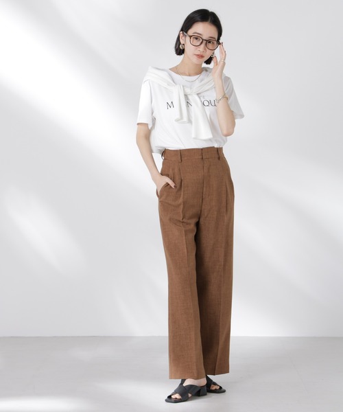 NANO universe（ナノユニバース）の「リネンライクセンタープレスタックパンツ(セットアップ可)（その他パンツ・レディース・ブラウン/ベージュ/チャコール・FREE）」の21枚目の写真