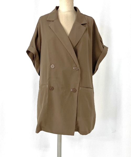 Q（キュー）の「ダブルブレストジレジャケット（テーラードジャケット・レディース・チャコールグレー/オリーブ/ベージュ・MEDIUM）」の9枚目の写真