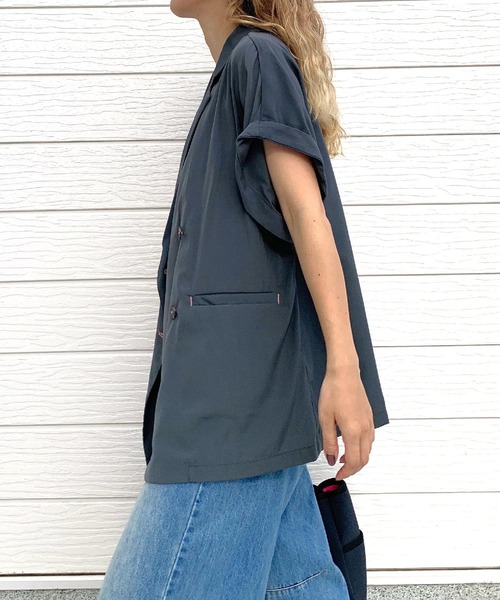 Q（キュー）の「ダブルブレストジレジャケット（テーラードジャケット・レディース・チャコールグレー/オリーブ/ベージュ・MEDIUM）」の18枚目の写真