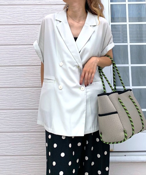 Q（キュー）の「ダブルブレストジレジャケット（テーラードジャケット・レディース・チャコールグレー/オリーブ/ベージュ・MEDIUM）」の20枚目の写真