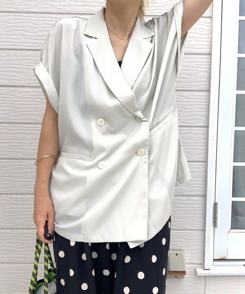 Q（キュー）の「ダブルブレストジレジャケット（テーラードジャケット・レディース・チャコールグレー/オリーブ/ベージュ・MEDIUM）」の21枚目の写真