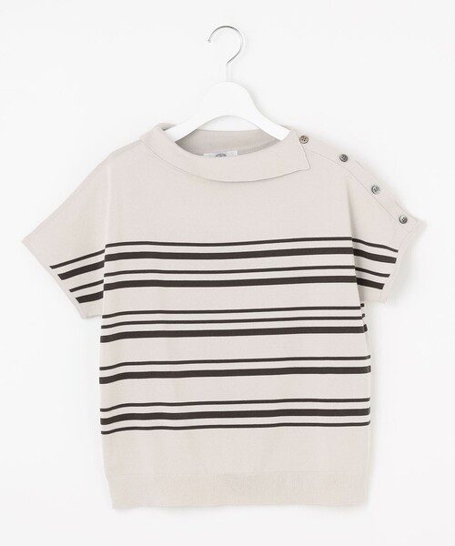 J.PRESS（ジェイプレス）の「【WEB限定カラーあり・洗える・抗菌防臭】COTTON POLYESTER ボーダー 襟付き ニット（ニット/セーター・レディース・ライトグレー系1/ブラウン系1/ネイビー系1・LARGE/MEDIUM）」の11枚目の写真