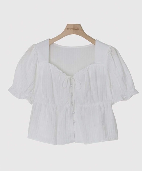 LAFFMO（ラフモ）の「パフスリーブリボンブラウス（Tシャツ/カットソー・レディース・ベージュ/ホワイト/ブラック・F）」の5枚目の写真