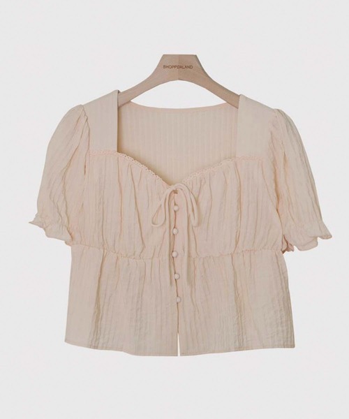 LAFFMO（ラフモ）の「パフスリーブリボンブラウス（Tシャツ/カットソー・レディース・ベージュ/ホワイト/ブラック・F）」の6枚目の写真