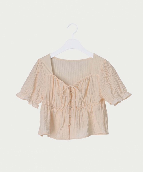 LAFFMO（ラフモ）の「パフスリーブリボンブラウス（Tシャツ/カットソー・レディース・ベージュ/ホワイト/ブラック・F）」の9枚目の写真