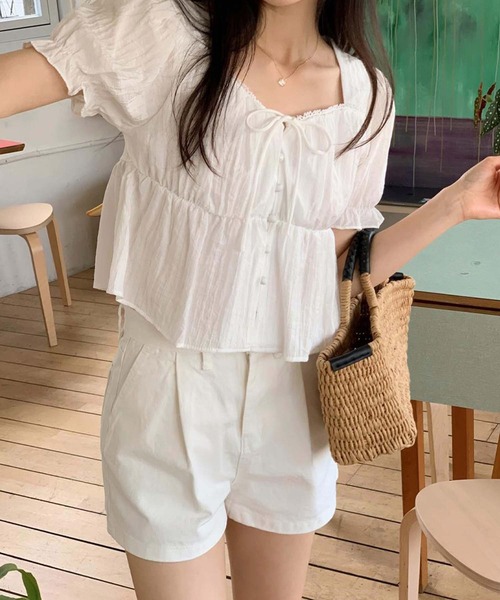 LAFFMO（ラフモ）の「パフスリーブリボンブラウス（Tシャツ/カットソー・レディース・ベージュ/ホワイト/ブラック・F）」の17枚目の写真