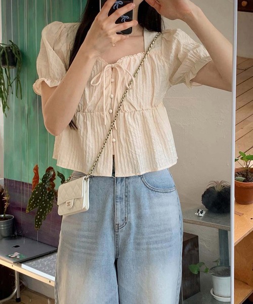 LAFFMO（ラフモ）の「パフスリーブリボンブラウス（Tシャツ/カットソー・レディース・ベージュ/ホワイト/ブラック・F）」の20枚目の写真