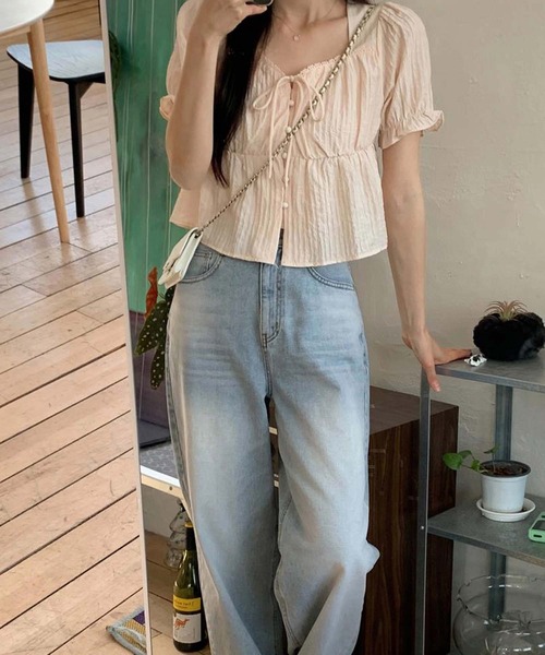 LAFFMO（ラフモ）の「パフスリーブリボンブラウス（Tシャツ/カットソー・レディース・ベージュ/ホワイト/ブラック・F）」の21枚目の写真