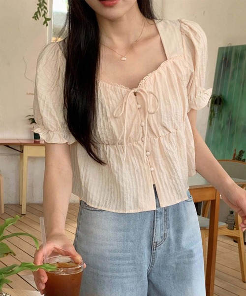 LAFFMO（ラフモ）の「パフスリーブリボンブラウス（Tシャツ/カットソー・レディース・ベージュ/ホワイト/ブラック・F）」の22枚目の写真