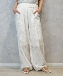 【INDUS luxury for JETSET SOLO PLUS】カットワークレースドロストヘムパンツ