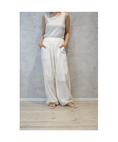 JETSET SOLO PLUS (ジェットセットソロプラス)の「【INDUS luxury for JETSET SOLO PLUS】カットワークレースドロストヘムパンツ(その他パンツ・レディース・オフホワイト/ブラック・FREE)」の9枚目の写真