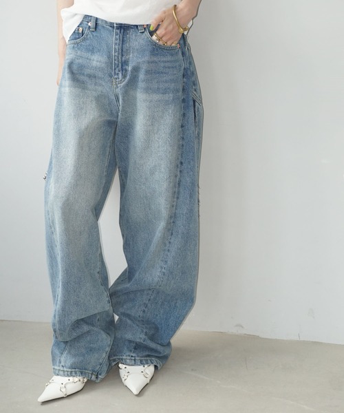 サイド切り替え ダブルポケットワイドデニム chw25s072