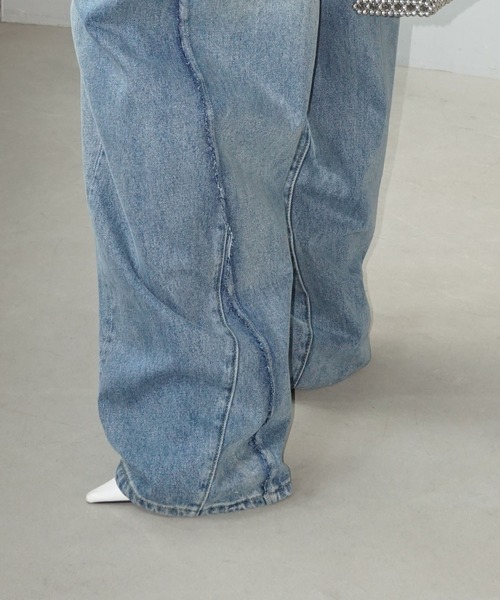 サイド切り替え ダブルポケットワイドデニム chw25s072-ファッション