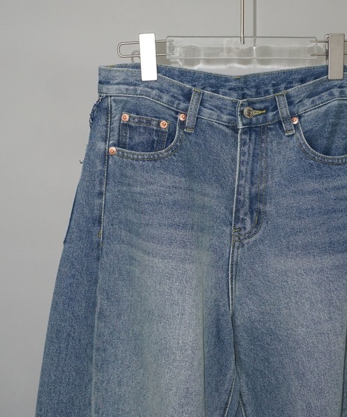 サイド切り替え ダブルポケットワイドデニム chw25s072-ファッション