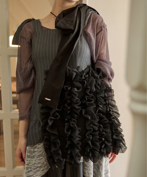 loin nuit(ロワンニュイ)の「tulle ribbon multiway bag / チュールリボンマルチウェイバッグ(ショルダーバッグ・レディース・ブラック/ライトグレー/ピンク・FREE)」の17枚目の写真